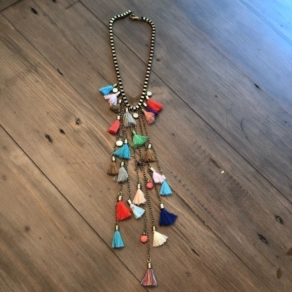 𝅺POMPOMS multicolor long statement necklace